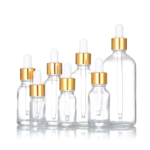 Transparent Glass Serum and Hair Oil Bottle with Gold Dropper, 5ml 10ml 15ml 30ml 50ml 100ml