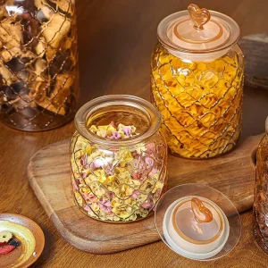 Transparent Glass Tea Canister with Sealed Lid for Kitchen Grains and Dried Fruits