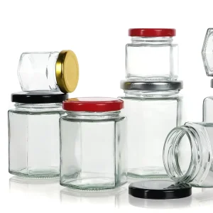Transparent Hexagonal Glass Honey Jar for Baby Food and Sugar Packaging