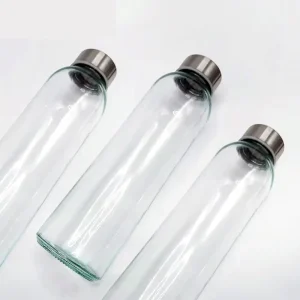 Transparent High Borosilicate Glass Water Bottle with Stainless Steel Lid