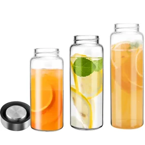 Transparent High-Borosilicate Glass Water Bottles for Juice with Stainless Steel Lid