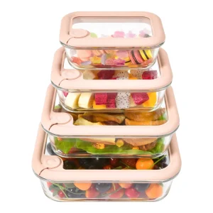 Transparent Kitchen Food Glass Storage Box Portable Glass Food Preservation Box with Glass Lid