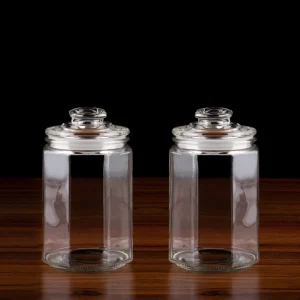Transparent Octagonal Glass Food Storage Jar with Airtight Lid
