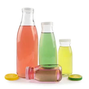 Transparent Round Glass Beverage Bottle 200ml 250ml 530ml 950ml for Milk Juice and Soft Drinks with Plastic Cap