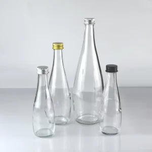 Transparent Round Glass Bottle with Aluminum Cap for Mineral Water Beverage Juice and Liquor