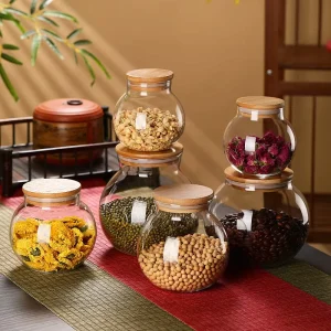 Transparent Round Storage Storage Tank With Bamboo Cover High Borosilicate Food Storage Glass Tea Sealed Jar