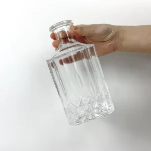 Transparent Square Empty 700ml Whiskey Rum Brandy Spirit Glass Bottle With Spiral Cork