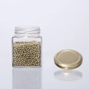 Transparent Square Glass Bottles 250ml 380ml 500ml 750ml with Sealing Metal Lid for Food Storage Canning and Drinking