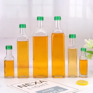 Transparent Square Glass Bottles for Cooking Oil 100ml 250ml 500ml 750ml Screw Cap Empty Olive Oil Bottles Chocolate