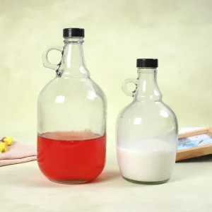 Transparent Vintage Glass Bottles with Poly Seal Caps, 1L to 5L, for Wine, Beer, and Juice