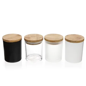 Transparent White Black Matte Empty 8 oz 10 oz 14 oz Wide Mouth Glass Wax Candle Jar with Wooden Cork Lid