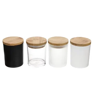 Transparent White Black Matte Empty 8oz 10oz 14oz Wide Mouth Glass Candle Jar with Wooden Cover