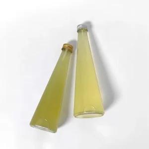 Triangle Conical Transparent Glass Bottle with Sealed Aluminum Cover for Mineral Water Juice Tea Coffee and Wine