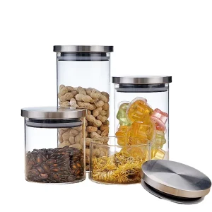 Tube Round High Borosilicate Glass Jar Storage Container with Stainless Steel Lid