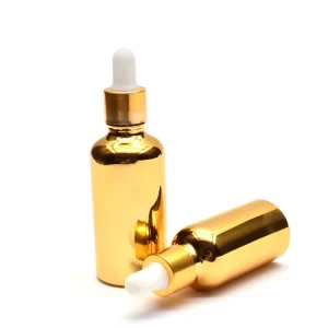 UV-Proof Electroplated Gold Glass Miniature Oil Dropper Bottle with Child-Resistant Cap for Cosmetic Storage