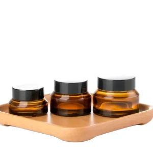 UV Protected Multi Size Amber Glass Cream Jar With Black Lid Leakproof for Cosmetic Skincare Products Like Face Cream Eye Cream