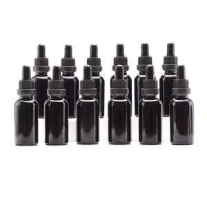 UV Protection 30ml Black Glass Daily Makeup Skincare Bottle Empty Face Mist Container with Plastic Dropper Cap