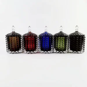 Unique Beaded Crystal Glass Candle Jar with Lid