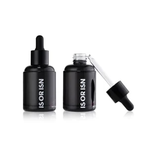 Unique Black Round Shoulder Shape 50ml Glass Serum Dropper Bottle with Packaging Paper Box