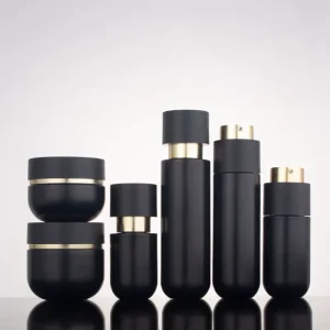 Unique Design Rotating Cap Black Cosmetics Packing Hair 50g 100gm Skincare Lotion Bottle Pump Glass Cream Jar And Bottle Set