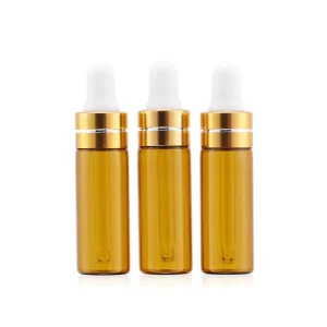 Unique Empty Round Amber 3ml 5ml 10ml Essential Oil Serum Glass Dropper Bottle with with Rubber Stoppers Caps