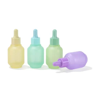 Unique Frosted Colorful 1 oz 30 ml Glass Dropper Container Bottle for Essential Oil Serum Lotion
