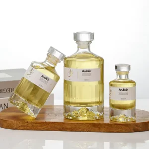Unique Mountain Bottom Cylinder Glass Bottle Flint Clear 100ml 250ml 500ml 1000ml Cork Stopper Liquor Alcohol Vodka Wine Perfume