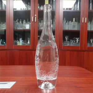 Unique Shape Glass Liquor Wine Bottle 750ml with Embossing
