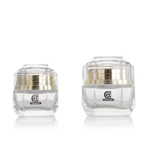Unique Shape Thick-Bottom 30g 50g Clear Glass Cream Jar with Gold Plastic Lid for Skincare Cream