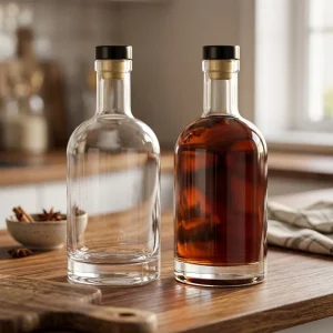 Unique Shaped Flat Crystal Glass Wine Bottles with Cork Cap Manufacturer