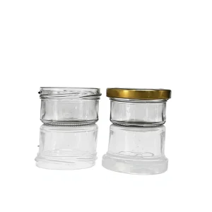 United Mebong 2oz Caviar Glass Jar With Safety Button Metal Gold Caps Screen Printed For Candy & Chocolate Storage