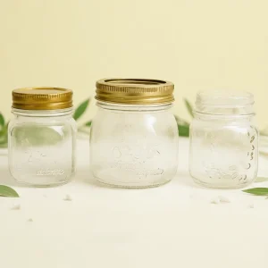 VISTA Pattern Embossed Glass Canning Mason Jars 4oz 12oz Wooden Lid Screw Top Lid Chocolate Flint Color