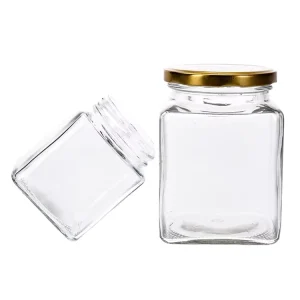 VISTA Shaped Classic Food Packaging Glass Cans Hermetic Jelly Jam Square Glass Bottle Clear Sauce Glass Jar with Screw Top Lid