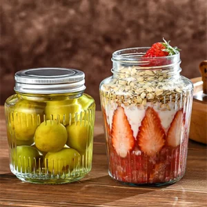 Vertical Striped 150ml 250ml 380ml 500ml Jam Honey Food Storage Glass Jars with Aluminum Lids