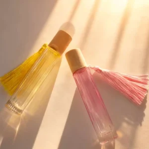 Vertical Striped Cylindrical Glass Perfume Bottle Natural Cork Cap With Tassel Empty Fragrance Spray Bottle Perfume Packaging