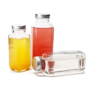 Vintage 12 oz 500ml Square Glass Drink Bottles with Aluminum Screw Caps for Beverage Storage