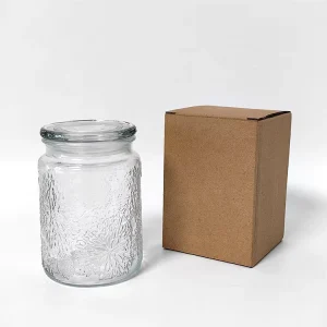 Vintage Begonia Pattern Carved Glass Canning Jam Jar with Glass Lid for Cookies, Rice, Beans, Pasta