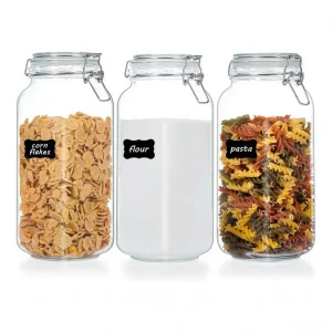 Vtopmart 78oz Glass Food Storage Jars with Airtight Clamp Lids 3 Pack Large Kitchen Canisters for Flour Cereal Coffee