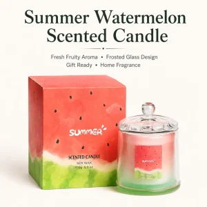 Watermelon Soy Wax Scented Candle with Glass Lid and Gift Jar