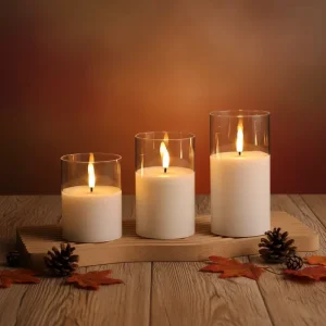 White Battery-Operated LED Candle Jar with 3D Real Flame and Remote Control