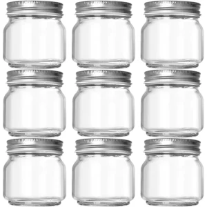 White Transparent Glass Mason Canning Jar with Metal or Bamboo Cap for Jam and Food Storage