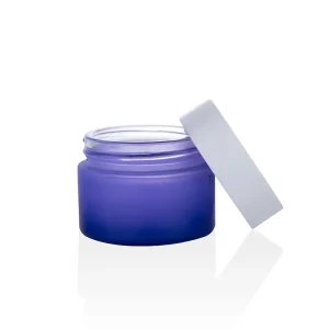 White and Blue Glass Cosmetic Jars with Silver Aluminum Lid 30g 50g 100g