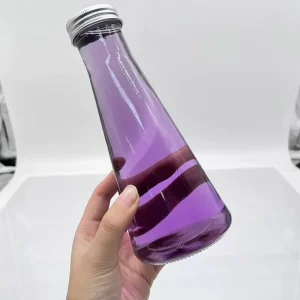 Whole Sale 340ml Triangular Juice Glass Bottle with sealed Lid Empty Lemon Tea Drink Glass Packaging Bottle