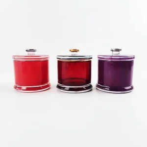 Wholesales Red Series 8oz Round Cube Glass Candle Jars with Glass Lids Gold Handle for Candle Making Candle Containers