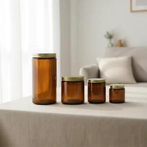 Wide Mouth 16 oz Amber Straight sided Glass Candle Jars with Lids