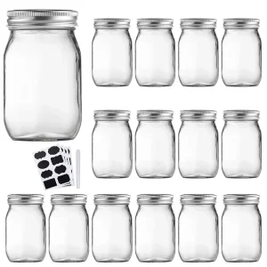 Wide Mouth 16oz 500ml Airtight Sealed Glass Mason Jar with Metal Lid for Canning and Food Storage