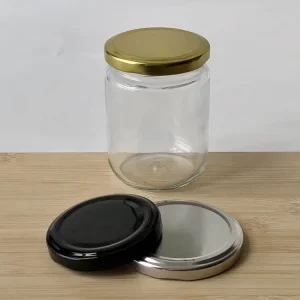 Wide Mouth 250 ml 8 oz Salsa Glass Food Storage Twist off Jar Chili Oil Crisp Jam Honey Spice with Gold Black Silver Lug Cap