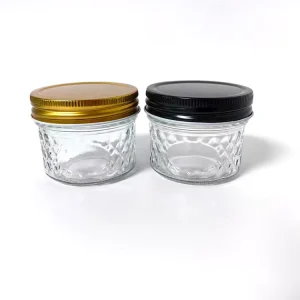 Wide-Mouth 4 oz Glass Mason Jar with Silver Lid for Caviar, Hot Sauce, Jam, Olive Oil, Baby Food and Sugar