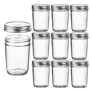 Wide Mouth 8oz Mason Jar with Silver Metal Lid for Jam Honey Caviar Canning Spices