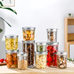Wide-Mouth Airtight Glass Mason Jar with Lid for Canning, 100ml to 650ml